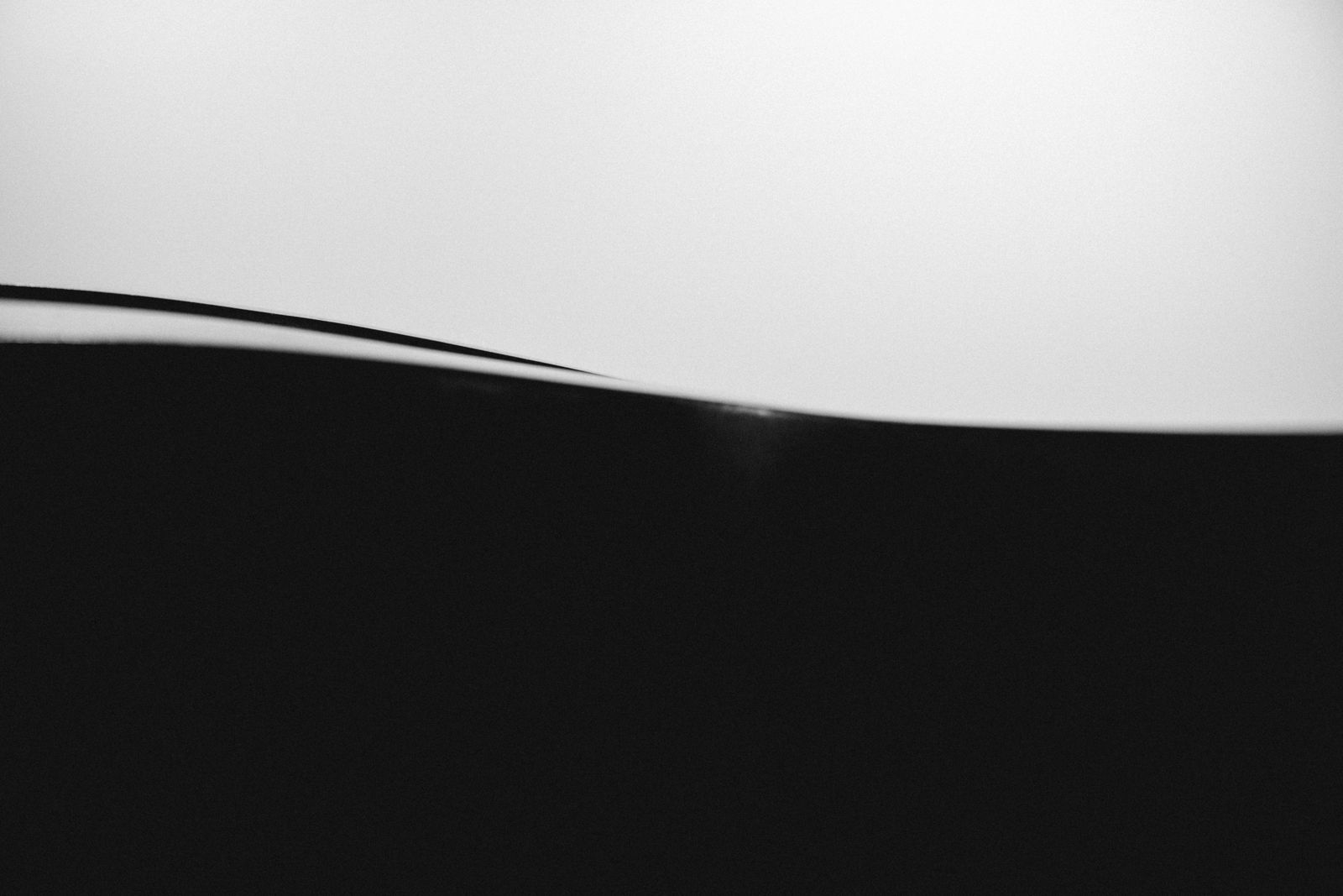 An abstract composition of flowing black and white forms.